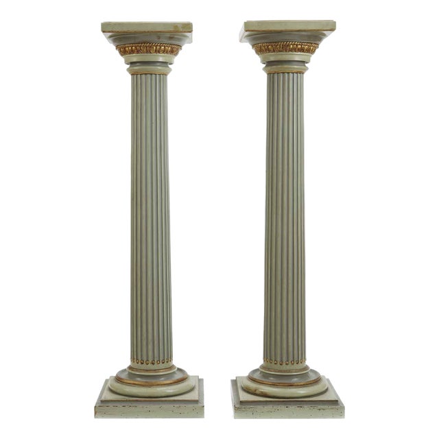 Light Green Lacquered Columns, 1950s, Set of 2 For Sale