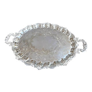 1928-e.g. Webster &Son SilverPlate Epns Oval Footed Shell/Scroll Serving Tray For Sale