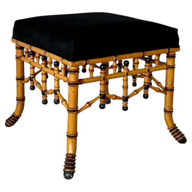 Ornamental & Decorative Materials Vintage Regency Style Faux Bamboo Accent Bench With Black Upholstered Seat #2 For Sale - Image 7 of 10