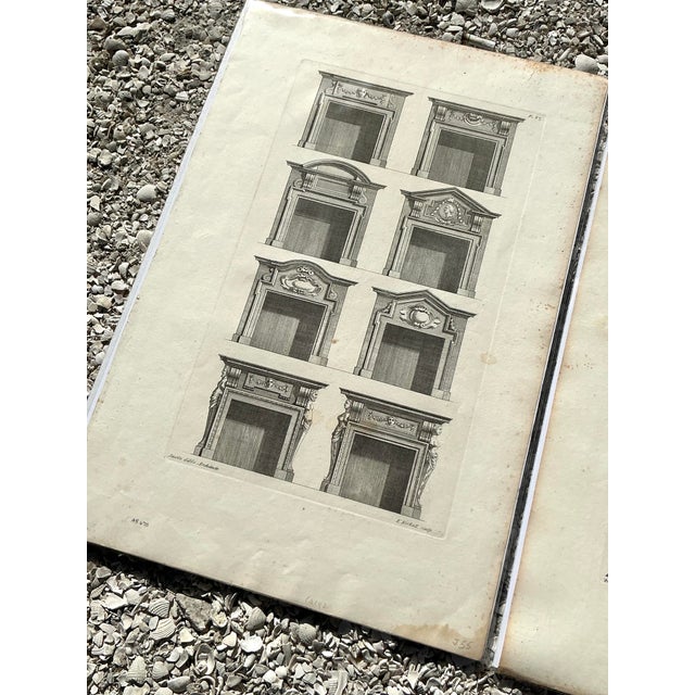 Grand Tour Vintage Boho Italian Architectural Pediment Drawings Original Print- Set of 2 For Sale - Image 3 of 12