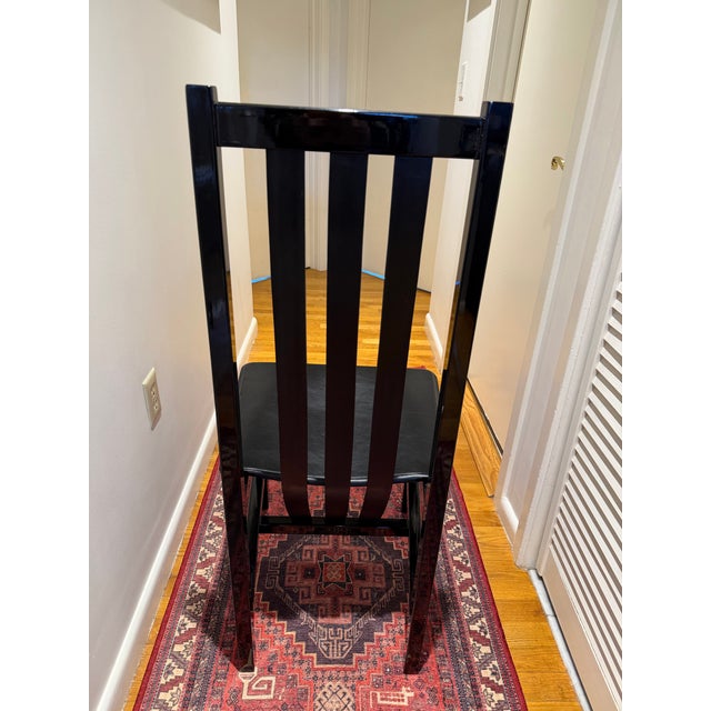 Black 1980s Set of 4 Postmodern Black Wood and Leather Strap Dining Chairs For Sale - Image 8 of 12