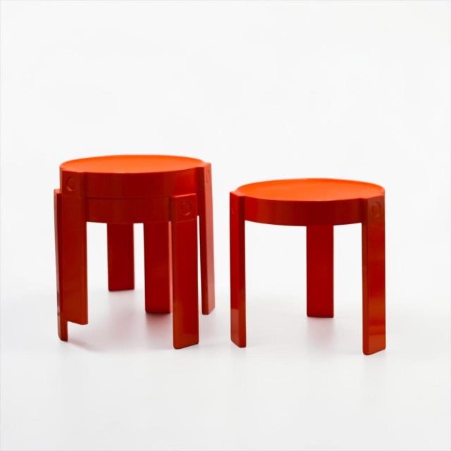 Orange Plastic Nesting Tables by Prisunic, Holland, 1970s, Set of 3 For Sale - Image 6 of 13