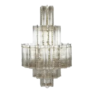 Mid-Century Gaetano Sciolari Leaded Glass & Brass Chandelier, Italy