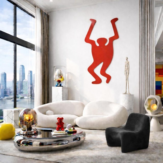 Floor to ceiling oversized pop art wall sculpture made in 1990s. Laser cut 5 mm plywood. Approx. 4 X 8 feet. Painted...