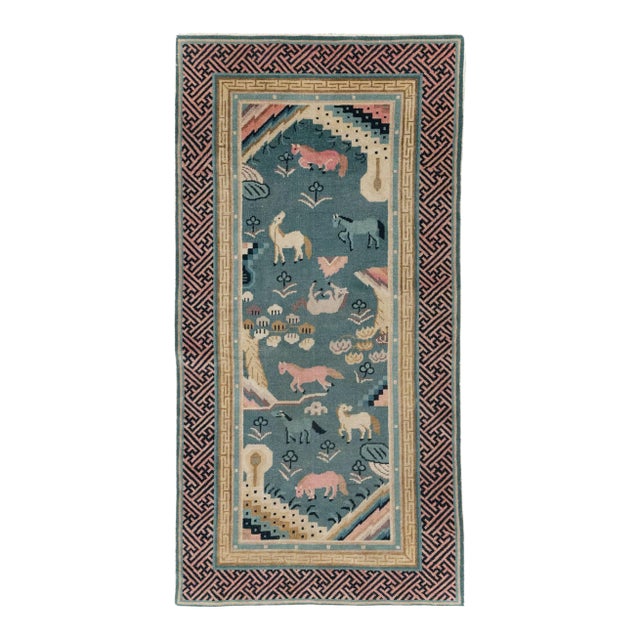 Galerie Shabab Collection Early 20th Century Chinese Pictorial Throw Rug For Sale