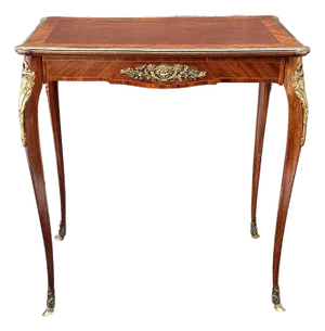 Alexandre Hugnet Kingwood and Tulipwood Parquetry Gilt Bronze Tea Table, Circa 1880s