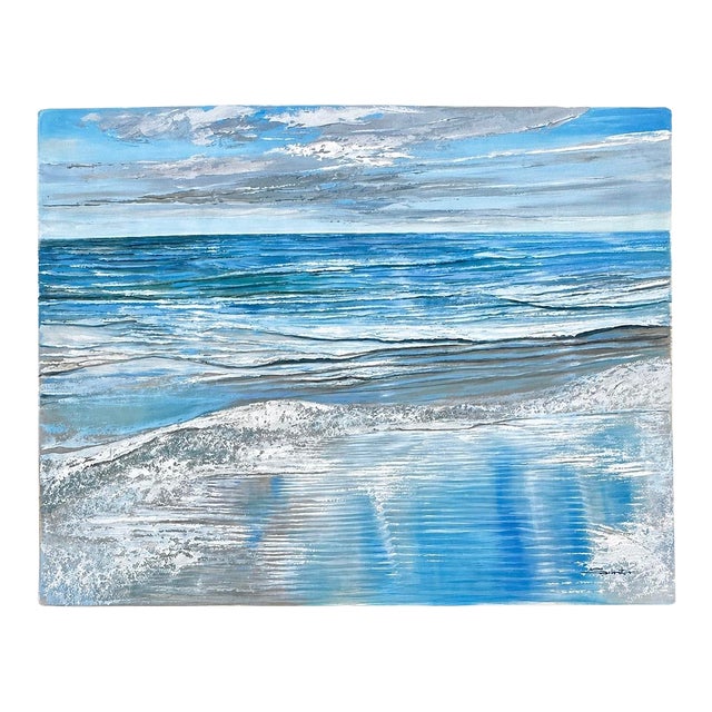Coastal Seascape Oil Painting by Schrater – Original Ocean Wave Large Landscape on Canvas, 36" X 48" For Sale