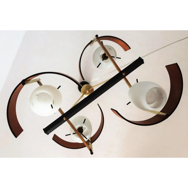 White Mid-Century Modern Italian Teak and Glass Chandelier, 1960s For Sale - Image 8 of 18