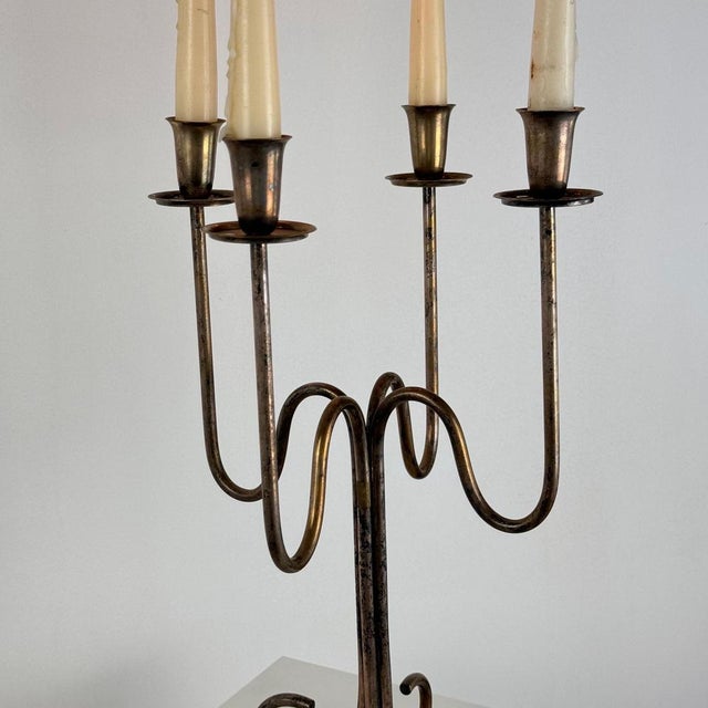 Italian Four-Arm Silverplate Candelabrum with Authentic Patina, 1930s For Sale - Image 6 of 11