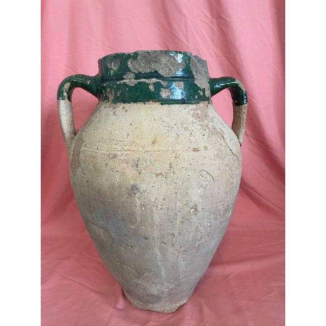 Antique 19th Century Turkish Terracotta Olive Oil Jar With Green Glaze Patina For Sale - Image 4 of 14