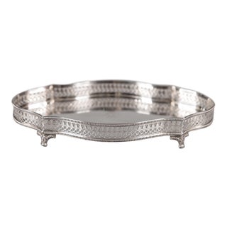 English Sheffield Silver Plate Footed Gallery Dresser Tray For Sale