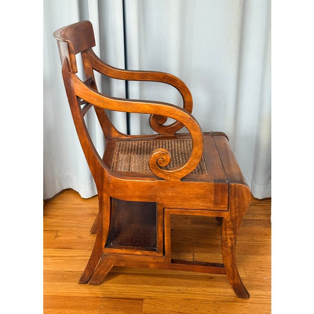 1980s Regency Mahogany and Cane Metamorphic Chair to Steps For Sale In Philadelphia - Image 6 of 16