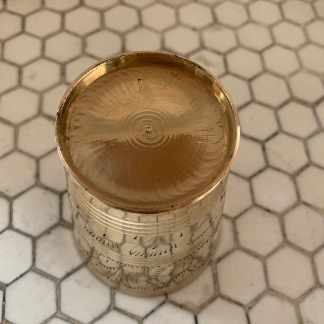 Vintage Indian Etched Brass Metal Lassi Cup Vase For Sale In Los Angeles - Image 6 of 7