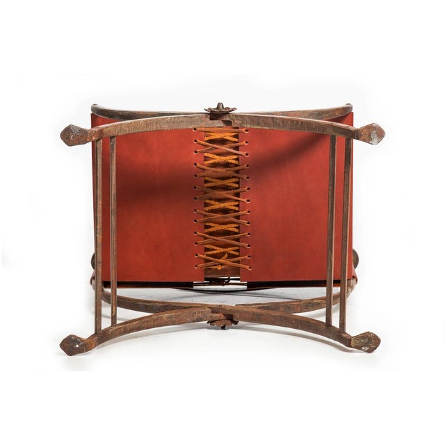 Antique Pair of Wrought-Iron and Leather Savonarola Chairs, Early 20th Century For Sale - Image 15 of 18