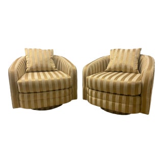 Vintage Mid-Century Modern Swivel 80s Barrel Lounge Chairs Attributed Milo Baughman Set of Two . For Sale