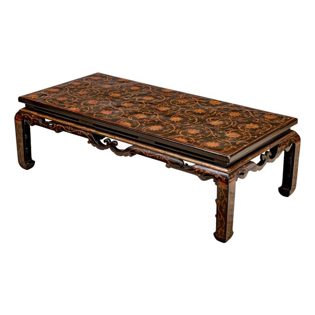 Vintage Chinoiserie Rectangular Lacquered Coffee Table For Sale