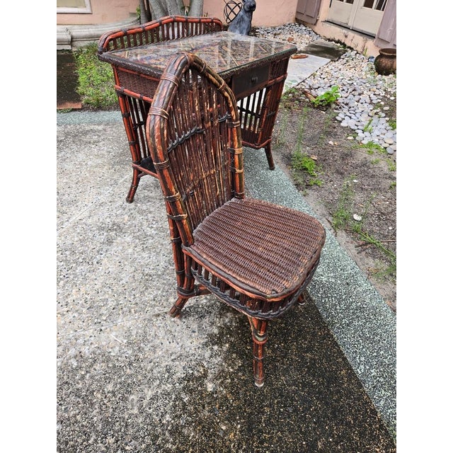 Early 20th Century Rare Signed Karpen Furniture Arts & Crafts Woven Reed Desk & Chair For Sale - Image 11 of 14
