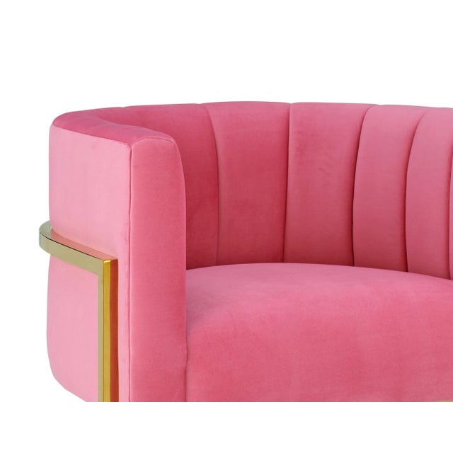 Magnolia Rose Pink Velvet Chair with Gold Frame For Sale - Image 4 of 7