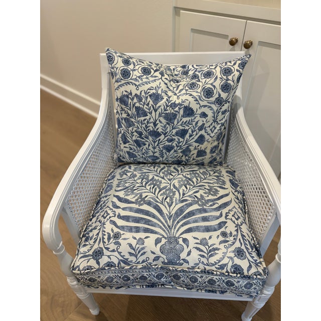 Vintage Hibriten Bernhardt Caned Armchair With Lee Jofa Oscar De La Renta Sameera Fabric For Sale - Image 9 of 18