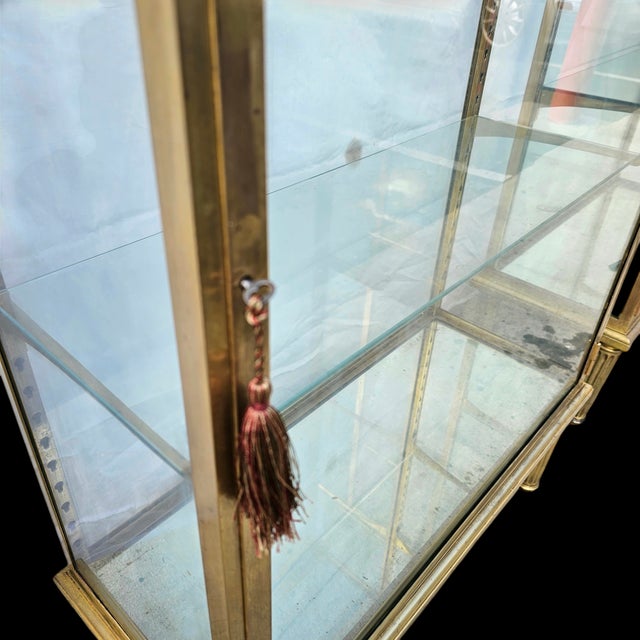 Pair of Early 20th Century French Double-Sided Solid Brass and Glass Display Cabinets For Sale In Washington DC - Image 6 of 12