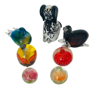 Set of 5 Vintage Art Glass Paperweights Set
