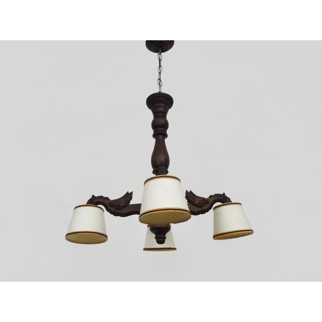 1950s Dragon 4-Light Chandelier in Hand-Carved Wood, 1950s For Sale - Image 5 of 11
