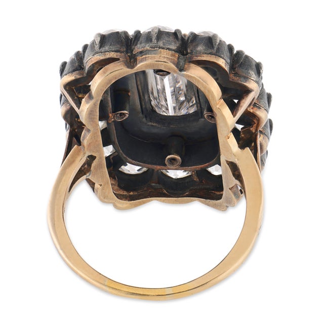 19th Century Victorian Gia 1.77 Carat Diamond Emerald 14k Yellow Gold and Silver Cluster Ring, Size 6.75 For Sale In Los Angeles - Image 6 of 6