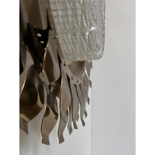 Vintage Brass and Pressed Molded Glass Wall Sconce, Sweden, 1960 For Sale - Image 4 of 11