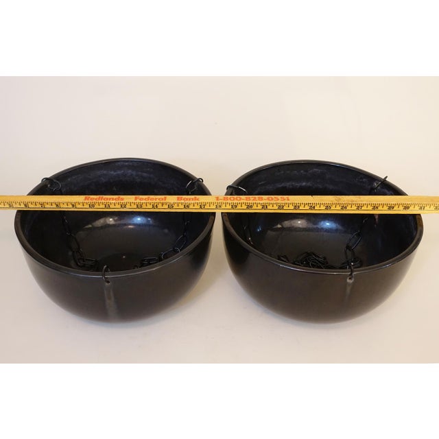1960's Architectural Gainey Pottery Mid Century Modern Black Ceramic Hanging Swag Garden Planter Bowls - Set of 2 For Sale - Image 9 of 10