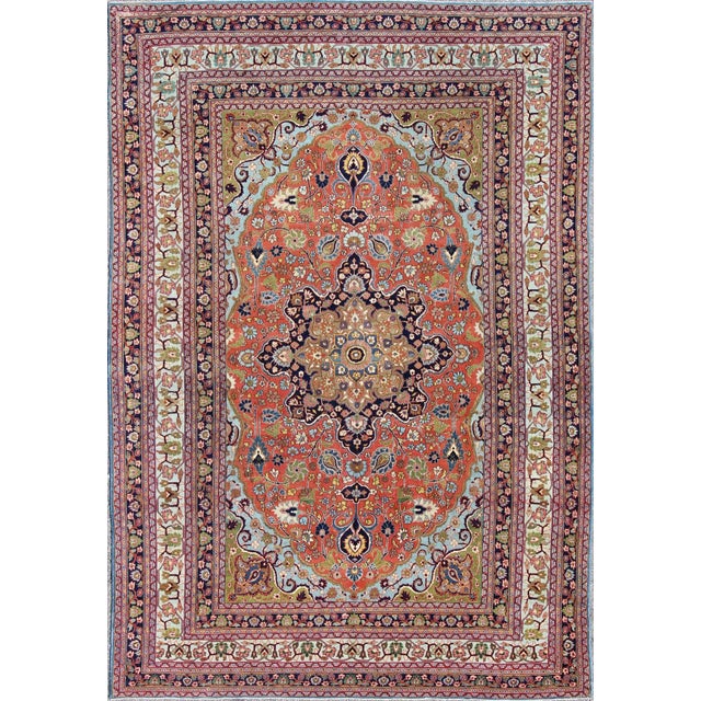 Antique Fine Tabriz Persian Rug With Circular, Script-Style Medallion & Orange Field For Sale - Image 9 of 9