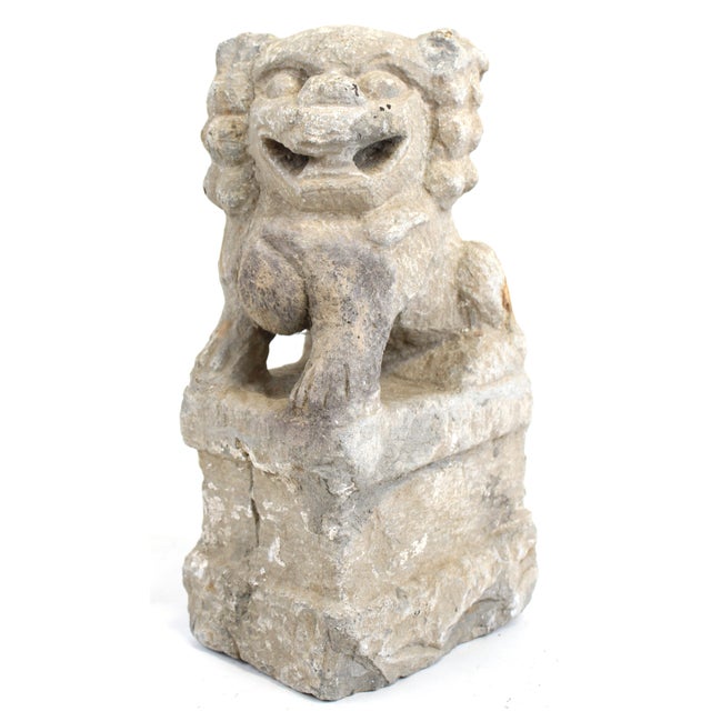 Stone Gray Foo Dog Statue For Sale - Image 8 of 13