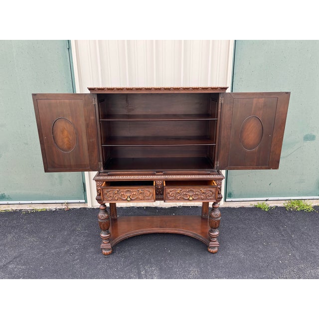 1910s Revell & Co Jacobean Carved Walnut Dining Cabinet For Sale - Image 11 of 12