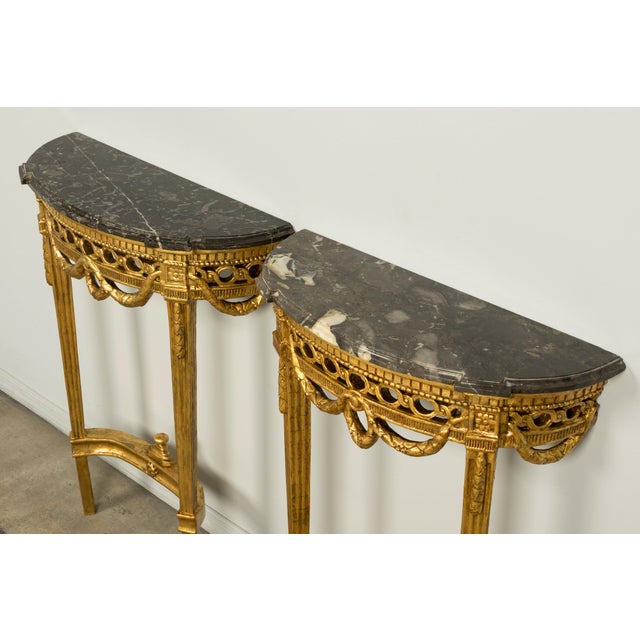 Pair of 18th Century French Louis XVI Giltwood Demilune Tables For Sale - Image 13 of 18