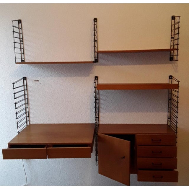 Mid-Century Minimalist Shelf System with Desk, Shelves, Closet and Drawers in Teak, 1960s For Sale - Image 9 of 11