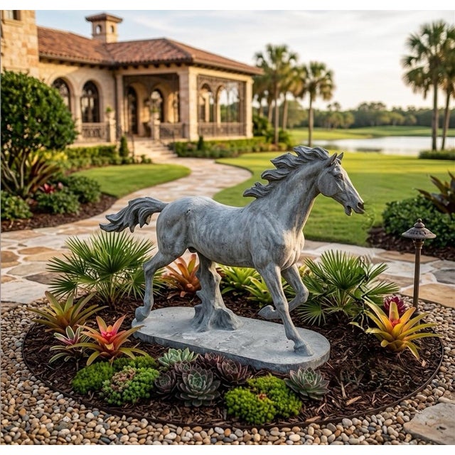 Mid-Century Vintage Cast Iron Garden Horse Statue For Sale - Image 10 of 12
