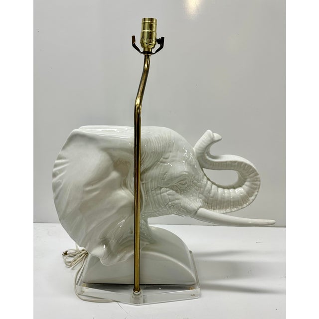 Hollywood Regency Porcelain Elephant Sculptural Lamp For Sale In Miami - Image 6 of 9