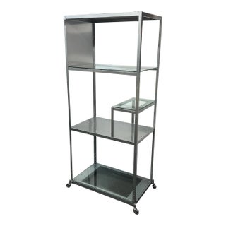 Medical Grade Stainless Steel Etagere With Glass Shelves + Casters For Sale