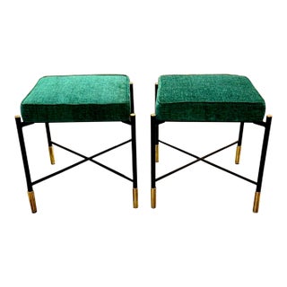Pair of Modern Italian Designer Black Steel and Brass Benches For Sale