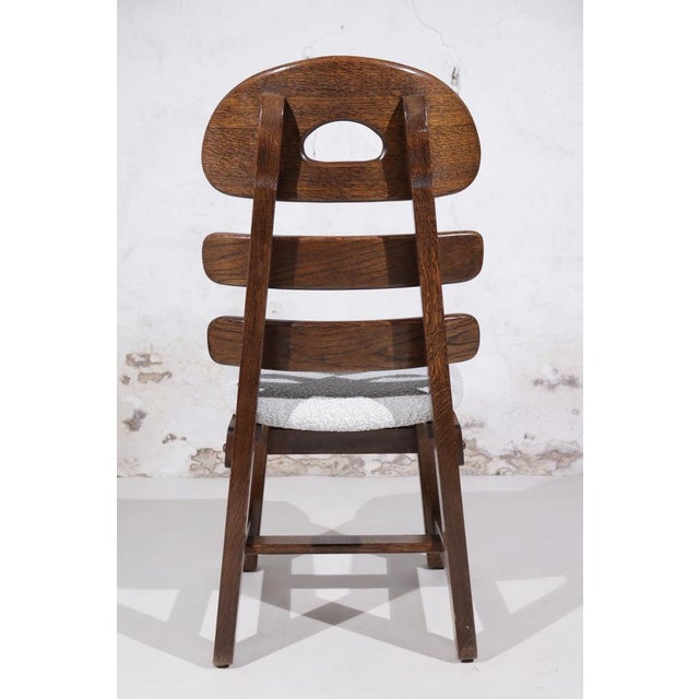 Ivory Spanish Brutalist Fishbone Chairs in Oak and Bouclé, 1960s, Set of 4 For Sale - Image 8 of 18