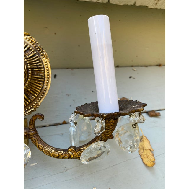 1940s Pair of Ornate Vintage 1940s Brass Two Light Wall Sconces For Sale - Image 5 of 7