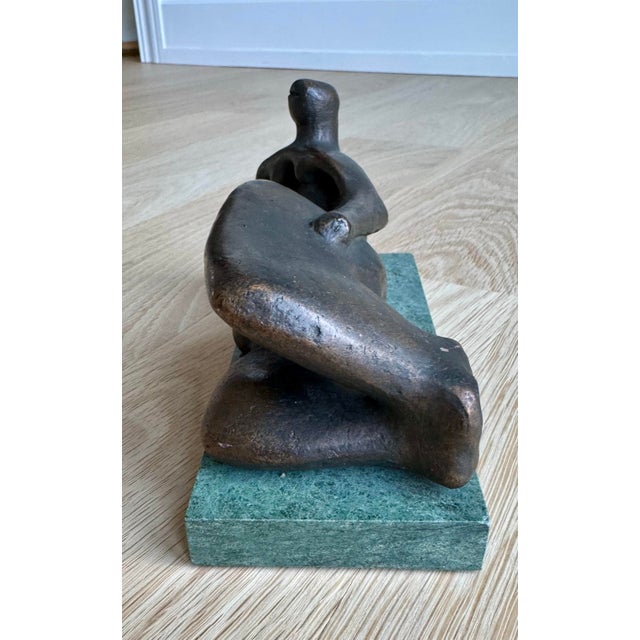 Henry Moore Modernist Reclining Figure Sculpture by Henry Moore on Green Marble Base For Sale - Image 4 of 8