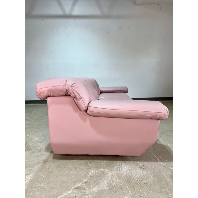 Vintage Post Modern Pink Leather Sculptural 3 Seat Leather Sofa. High quality soft and thick top grain leather in a light...