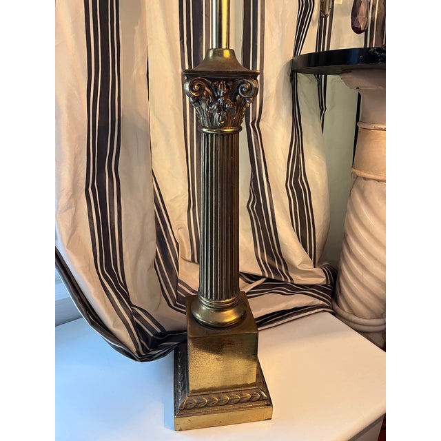 Brass Classical Corinthian Column Table Lamp For Sale - Image 4 of 8
