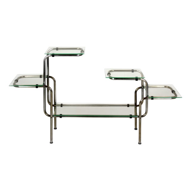 Large Bauhaus Functionalist Plant Stand in Chromed Steel and Glass, Former Czechoslovakia, 1930s For Sale