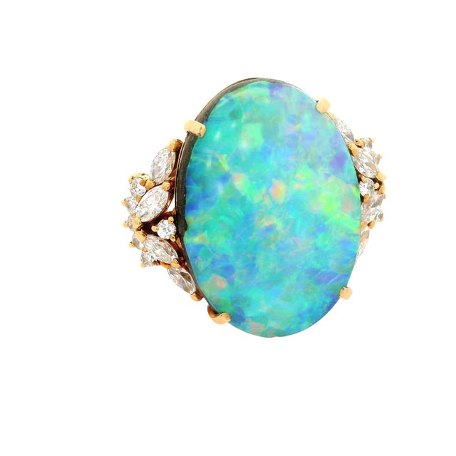 Contemporary 17.50 Carat Australian Boulder Opal Diamond 18k Yellow Gold Ring, Size 7.25 For Sale - Image 3 of 6