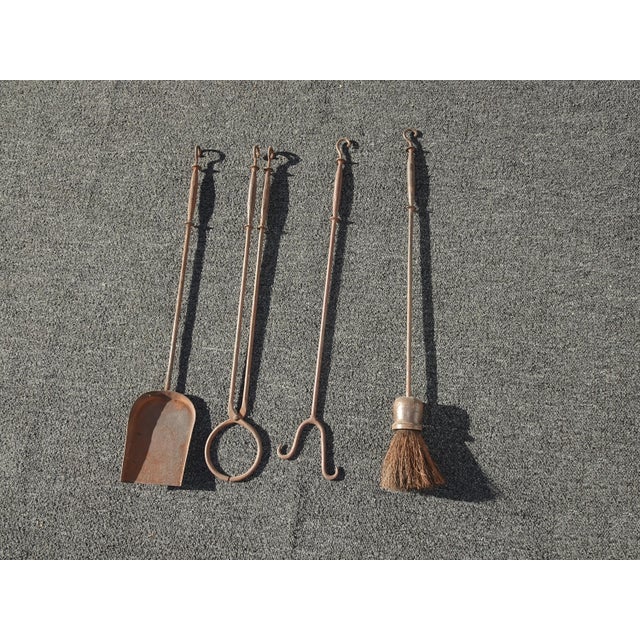 Brown Vintage French Farmhouse Rustic Rustic Fireplace Tools W Four Tools For Sale - Image 8 of 9