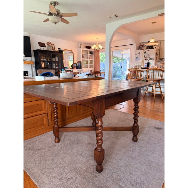 Jacobean Vintage Jacobean Revival Solid Wood Dining Table With Barley Twist Legs For Sale - Image 3 of 9