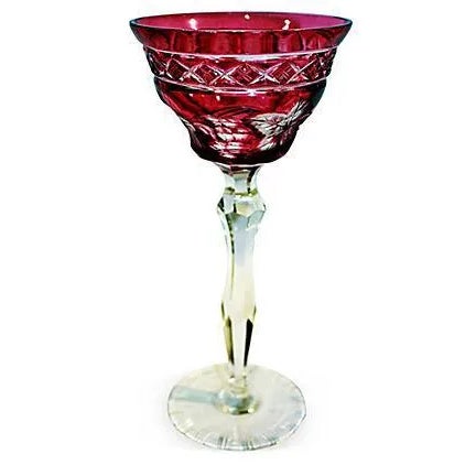 Red Cut-To-Clear Bohemian Crystal Wine Goblet For Sale