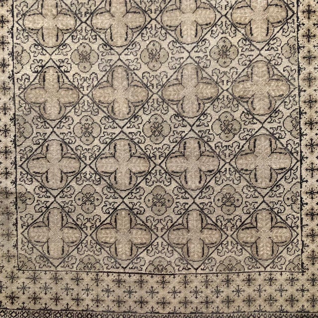 Vintage Turkish Rug: Beige & Dark Brown Geometric Wool Rug | 4'x7' For Sale In Houston - Image 6 of 7