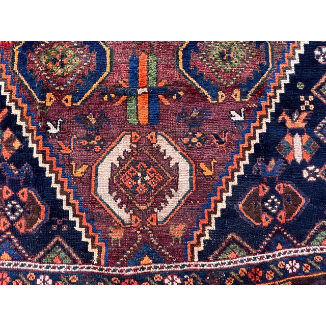 Burgundy Hand-Knotted Antique Qashqai Tribal Shiraz Wool Area Rug - 4'10" X 6'5" For Sale - Image 8 of 13